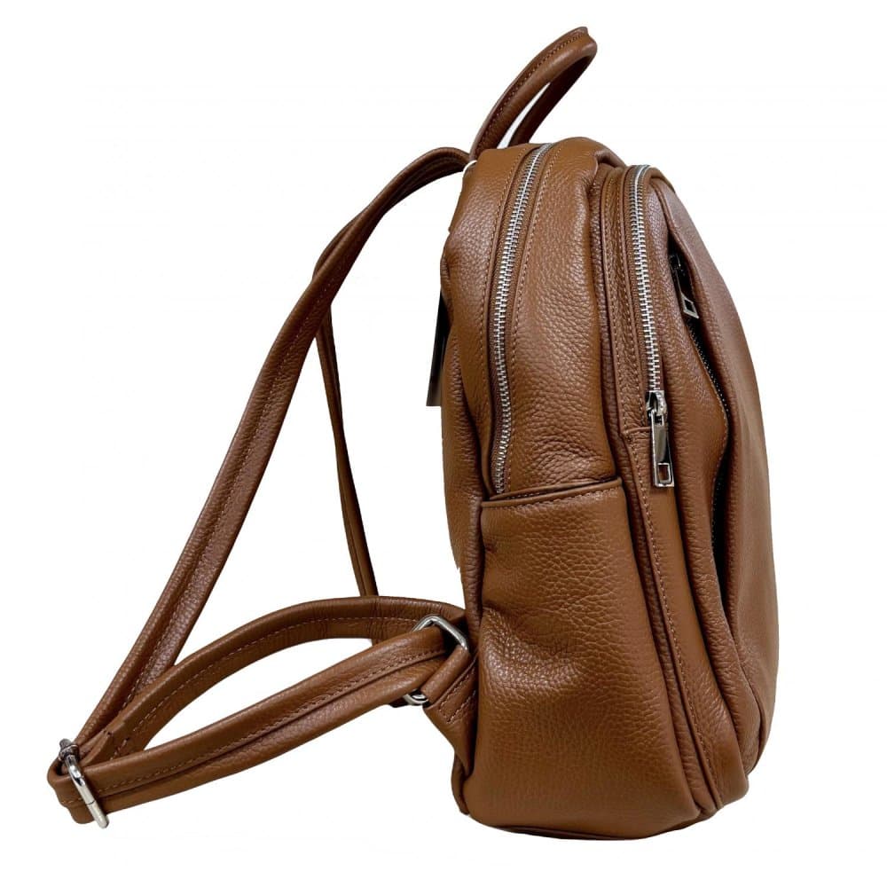 Maxfly Dámský hnědý kožený batoh 5637 hnědý cognac - náhled 4