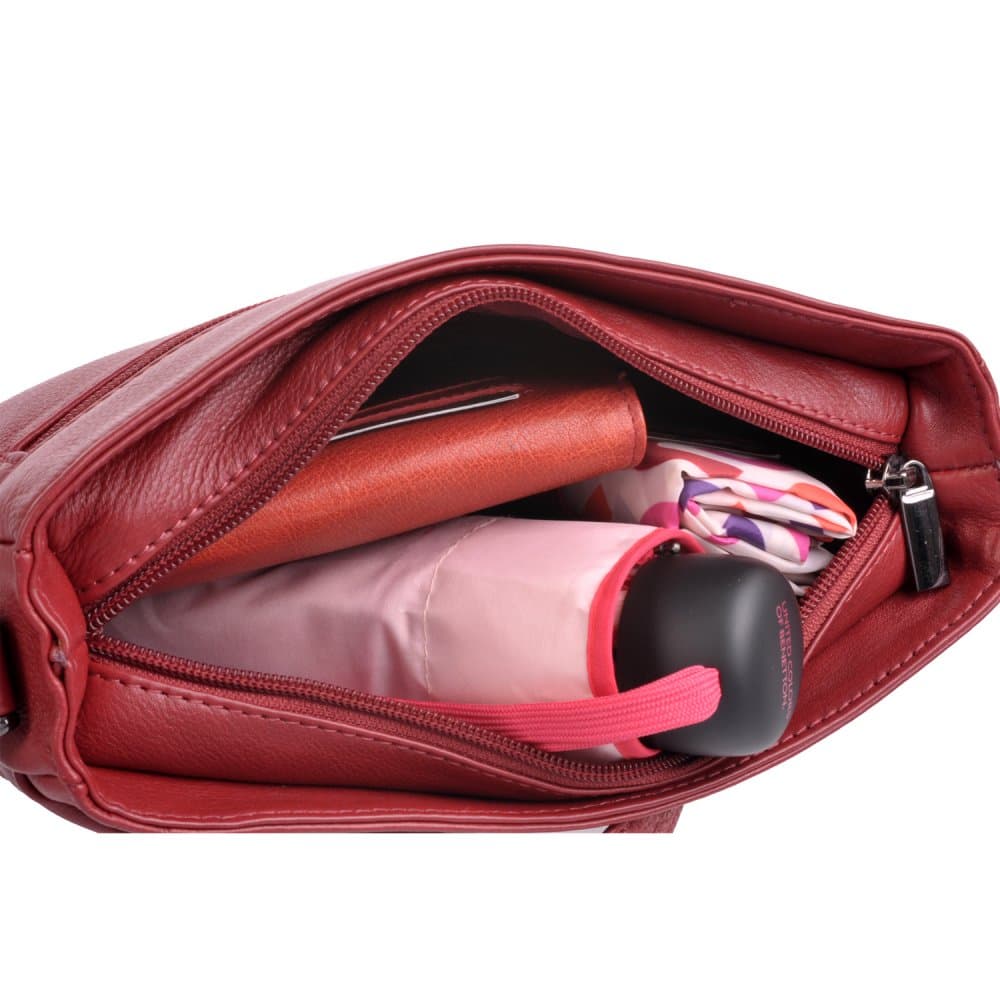 Kožená kabelka přes rameno New Bags LB-206 tmavě červená - náhled 5