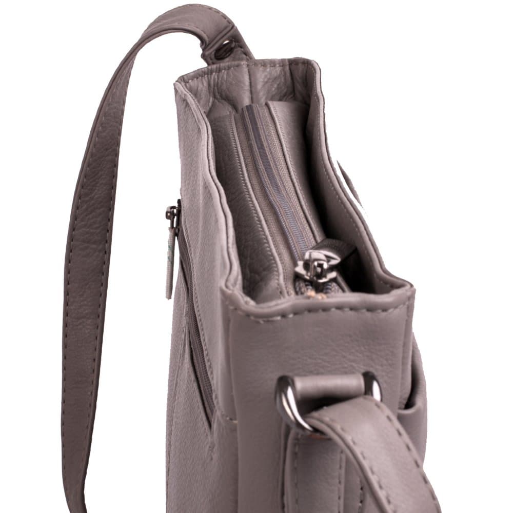 Kožená kabelka přes rameno New Bags Leather LB-206 hnědá taupe - náhled 4