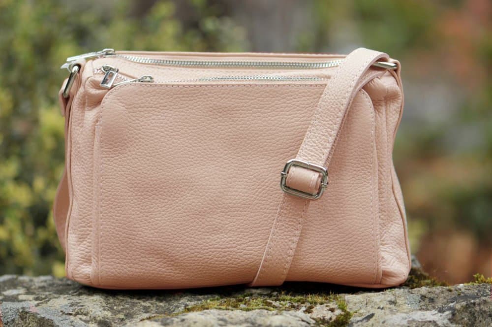 Maxfly Kožená crossbody kabelka 5542 růžová pudrová - náhled 3