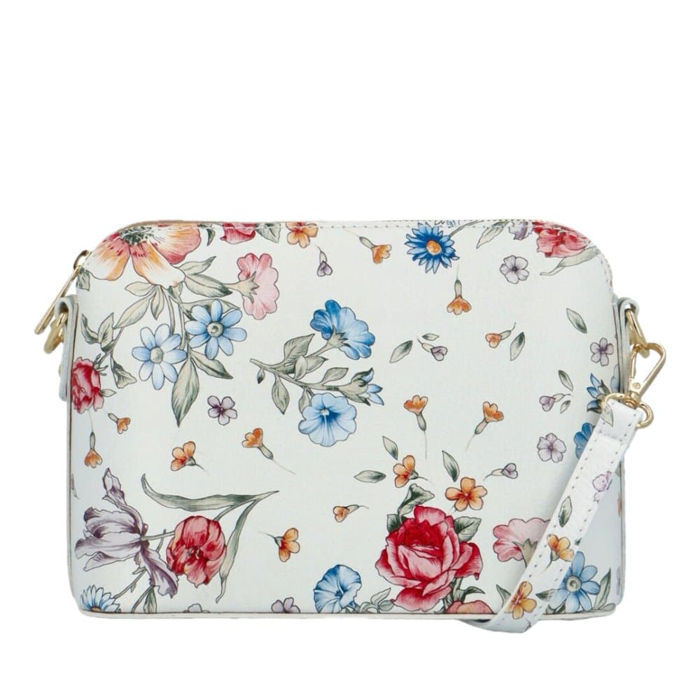 Malá kožená crossbody kabelka 52321 bílá s květy