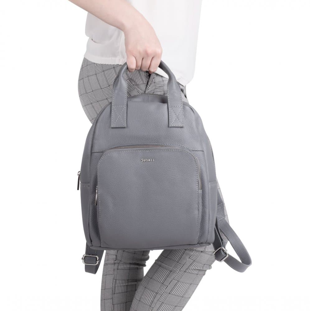 Dámský kožený batůžek SEGALI SG-9026 šedý - náhled 4