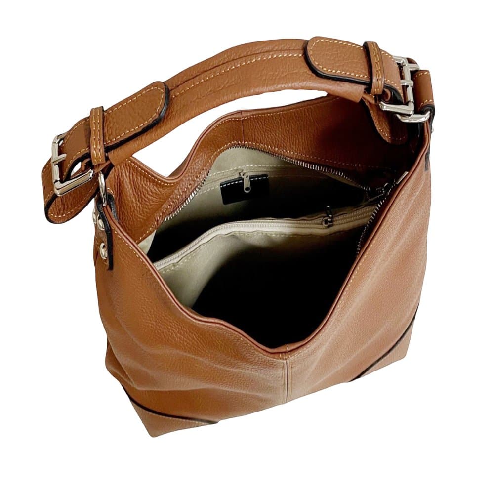 MaxFly dámská kožená kabelka na rameno 5375 hnědá camel - náhled 4