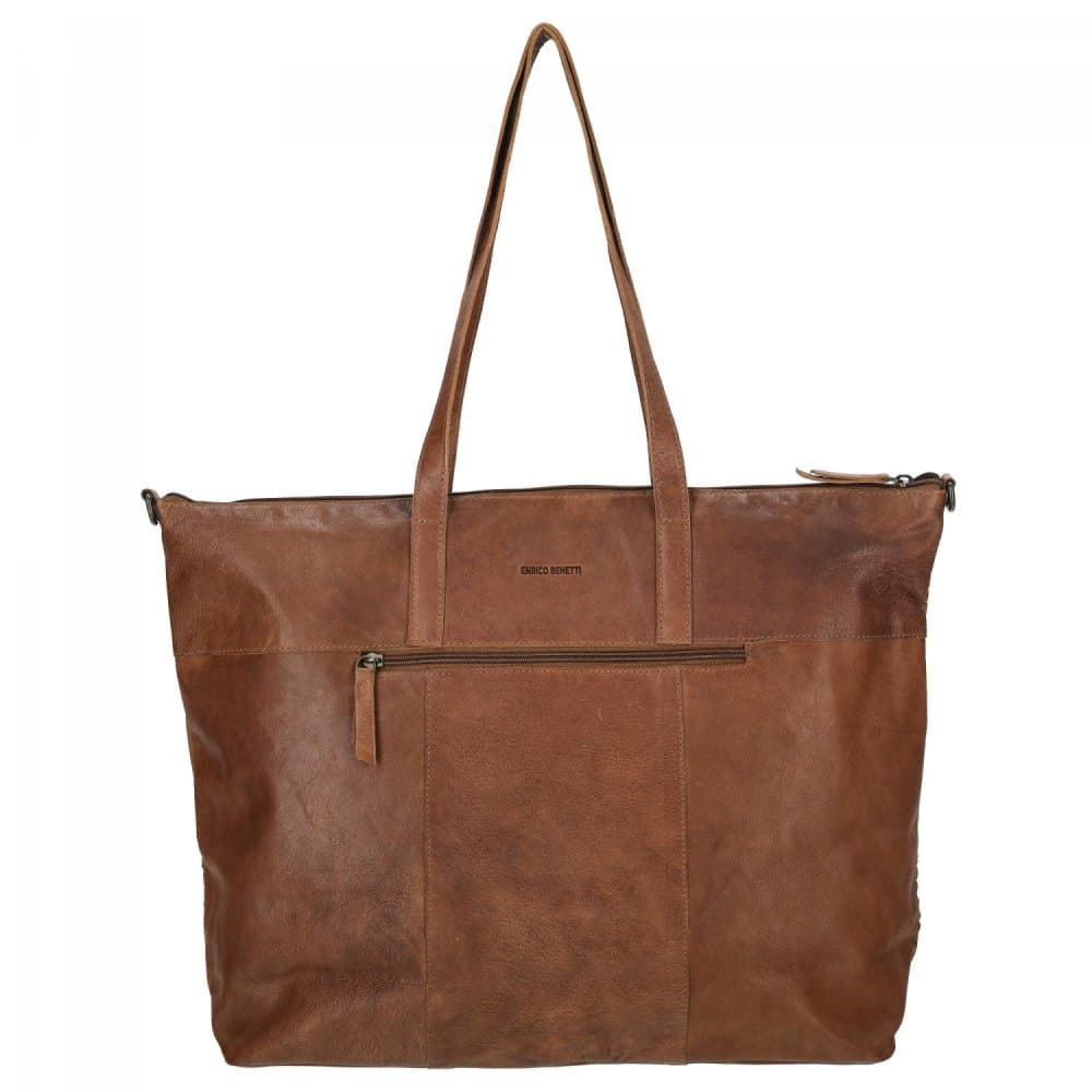 Proplétaná velká kožená shopper kabelka Enrico Benetti Sicily 89033-005 hnědá cognac - náhled 4