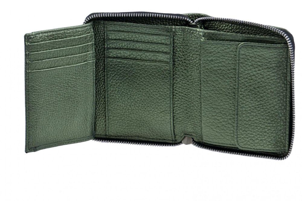 Dámská peněženka celá na zip VZOREK GREEN metalická zelená - náhled 3
