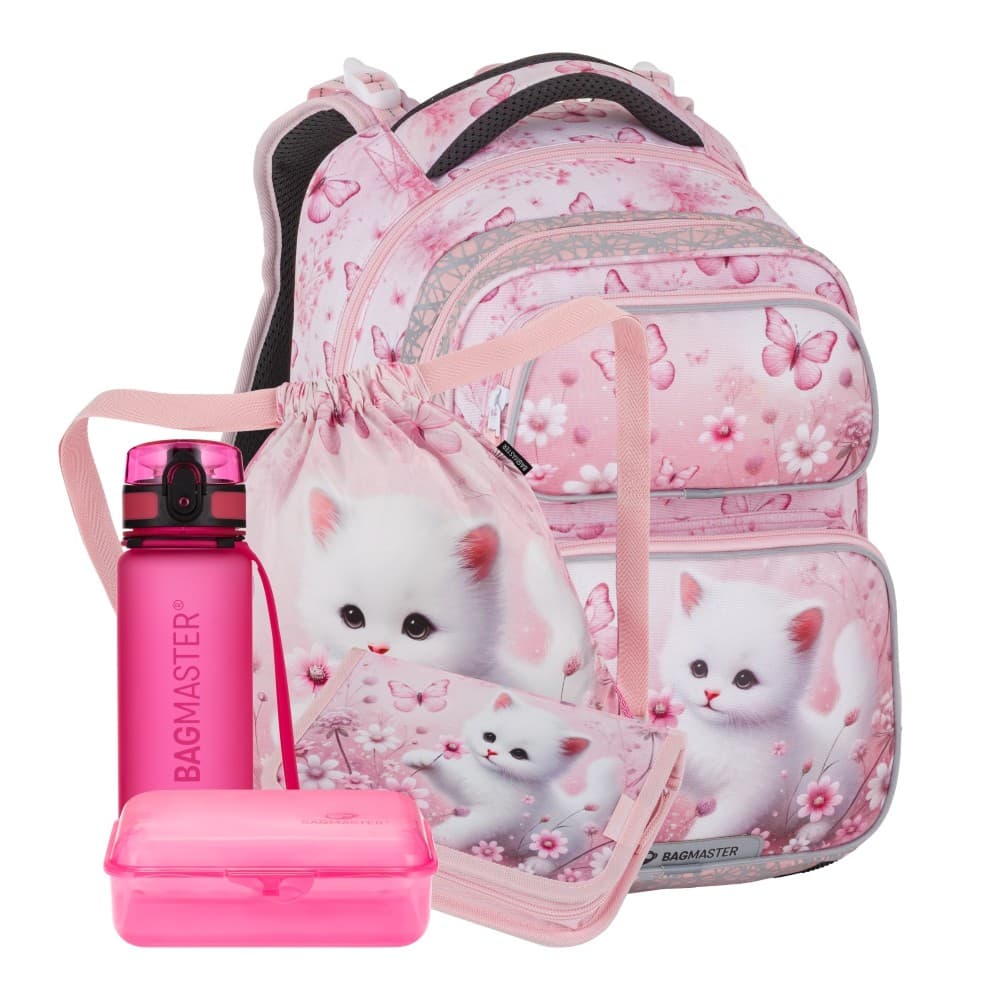 Bagmaster Velký školní set do první třídy Bílá kočička Dopi 26 A - batoh + penál + sáček na tělocvik + box + lahev - náhled 1