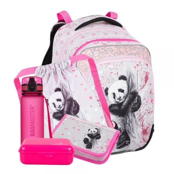 Velký školní set pro prvňáčky - PANDA BETA 22 B (batoh + penál + sáček na TV+ box + lahev)