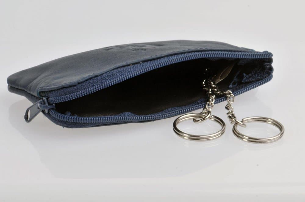 Dámská velká kožená klíčenka 1039-A tmavě modrá violet s kytičkou - náhled 2