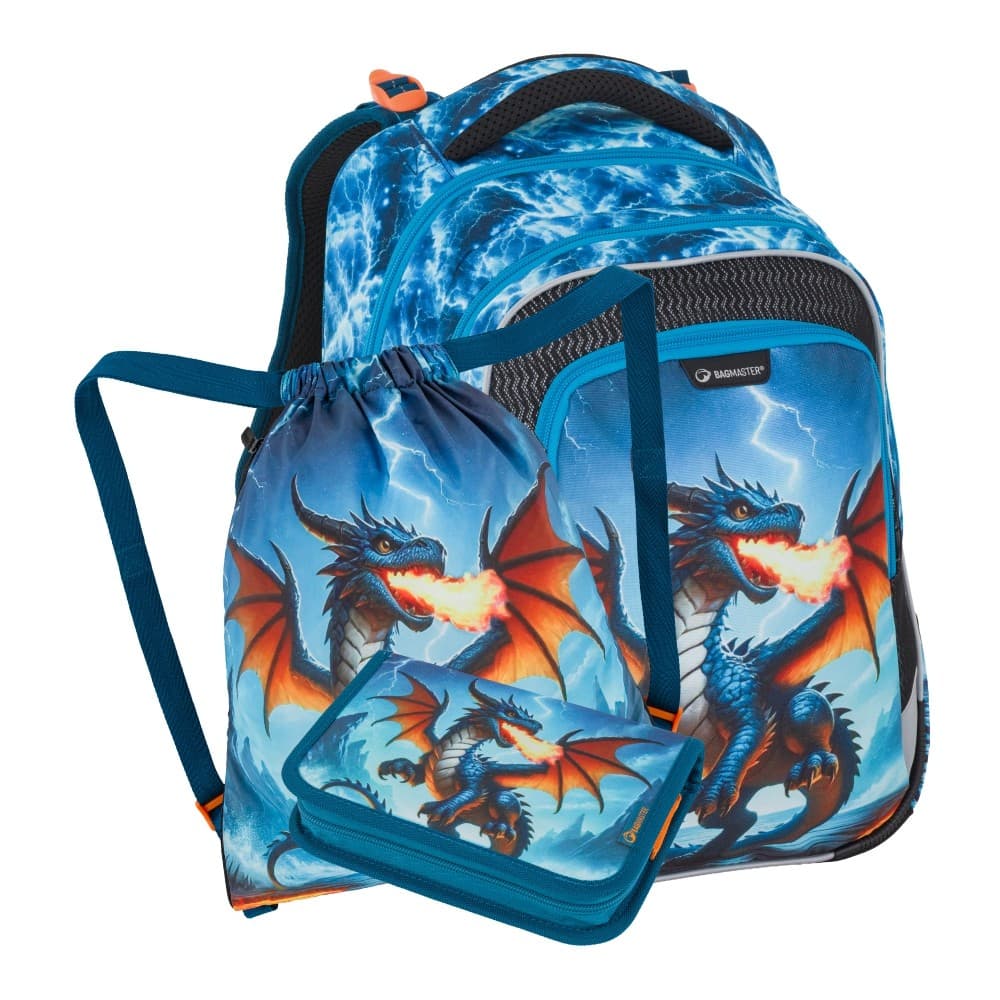 Bagmaster Malý školní set LUMI 26 D batoh, sáček a penál - drak, lehký ergonomický set pro prvňáčky - náhled 1
