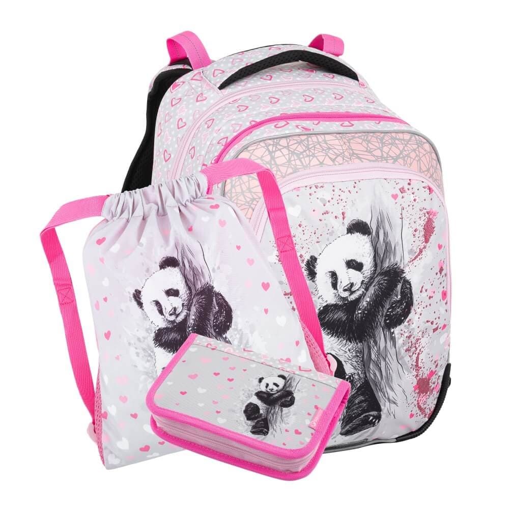 Malý školní set pro prvňáčky - PANDA BETA 22 B (batoh + penál + sáček na TV)