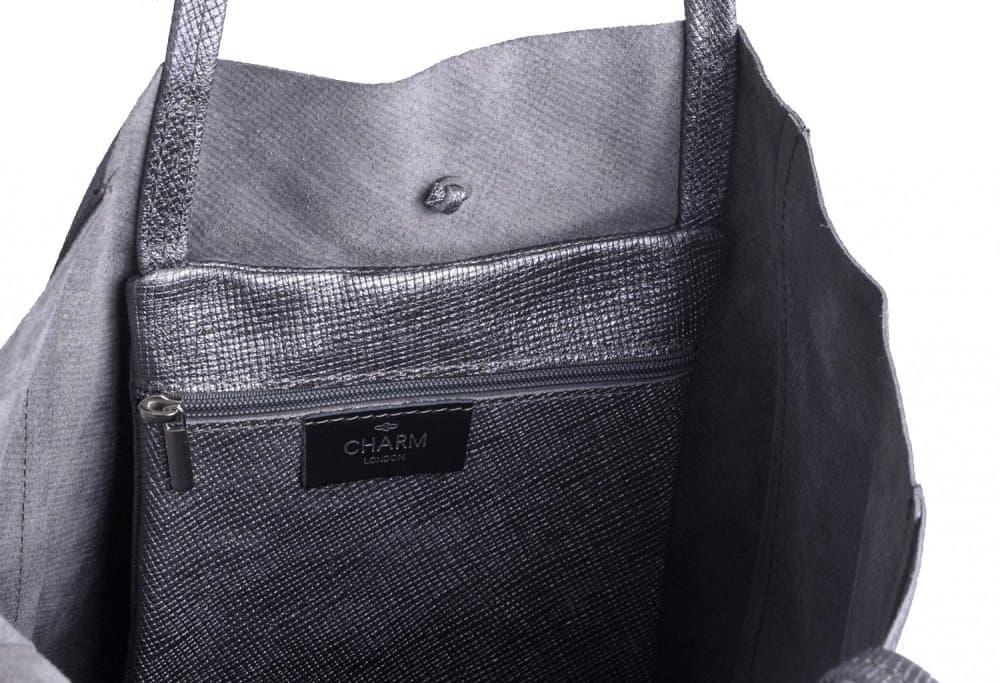 Charm London velká kožená kabelka L606 tmavě šedá metalická - náhled 5