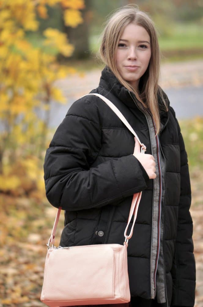 Maxfly Kožená crossbody kabelka 5542 růžová pudrová - náhled 5