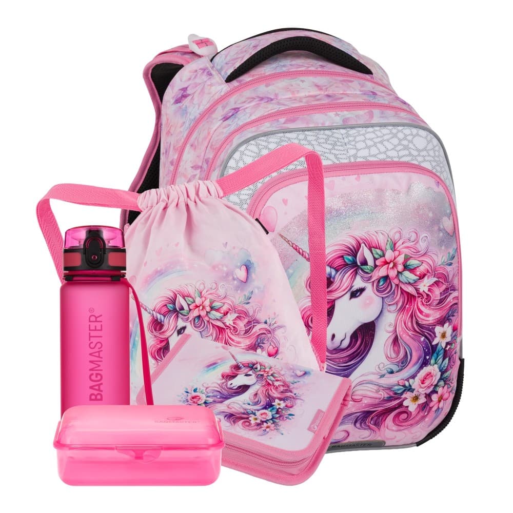 Bagmaster Velký školní set  BETA 26 B Jednorožec - batoh + penál + sáček na tělocvik + box + lahev