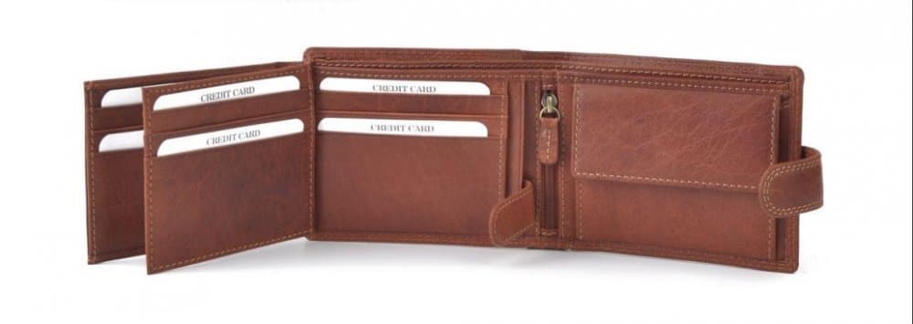 Pánská kožená peněženka Poyem 5209 cognac - zip na bankovky - náhled 3