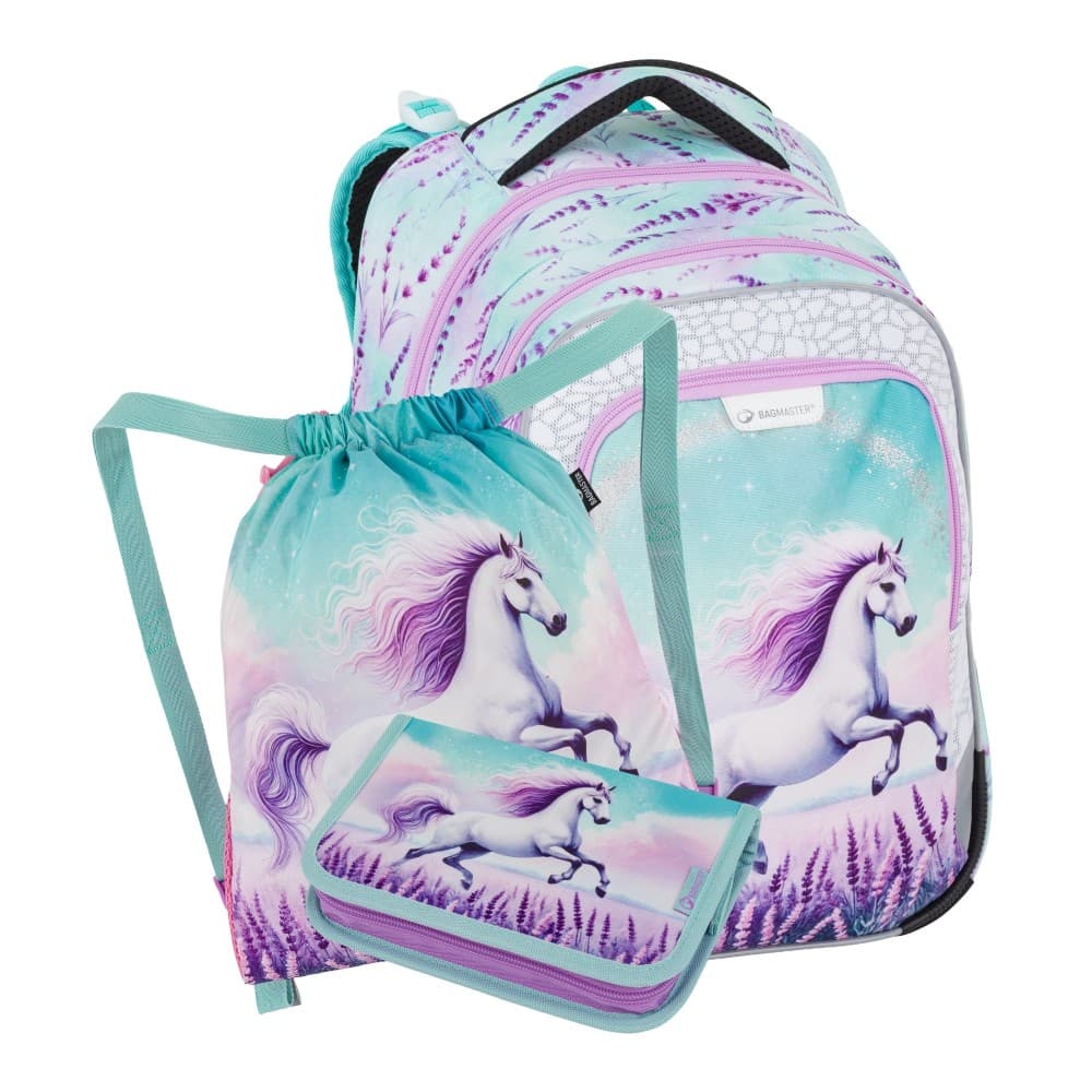 Bagmaster LUMI 26 B Malý školní set  (batoh, sáček a penál )- kůň, lehký ergonomický set pro prvňáčky
