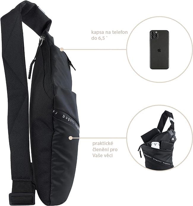 Bugatti Pánský batoh na jedno rameno černý BlancDeLight 49451101 body safe bag - náhled 3