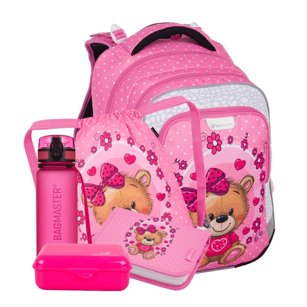 Velký školní set pro prvňáčky Bagmaster Lumi 24 H Medvídek (batoh + penál + sáček + lahev + box)