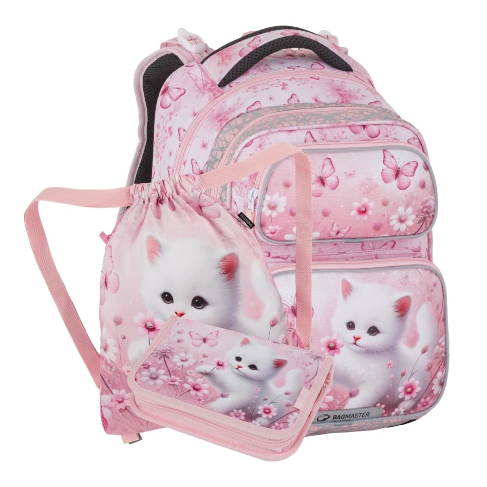 Bagmaster Malý školní set do první třídy Bílá kočička Dopi 26 A - batoh + penál + sáček na tělocvik